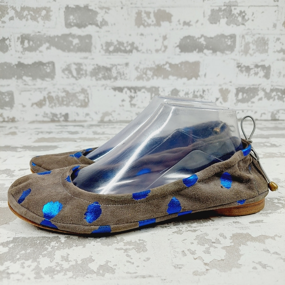 Georgina Goodman Suede Grey with Blue Dots Slip On Ballet Flats C186